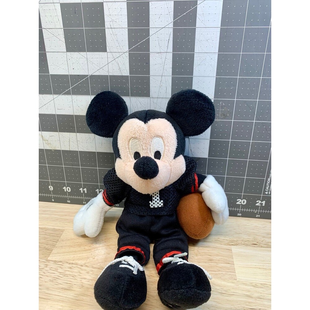 Vintage Disney World Mickey Mouse Football Plush Black Jersey Sports Toy